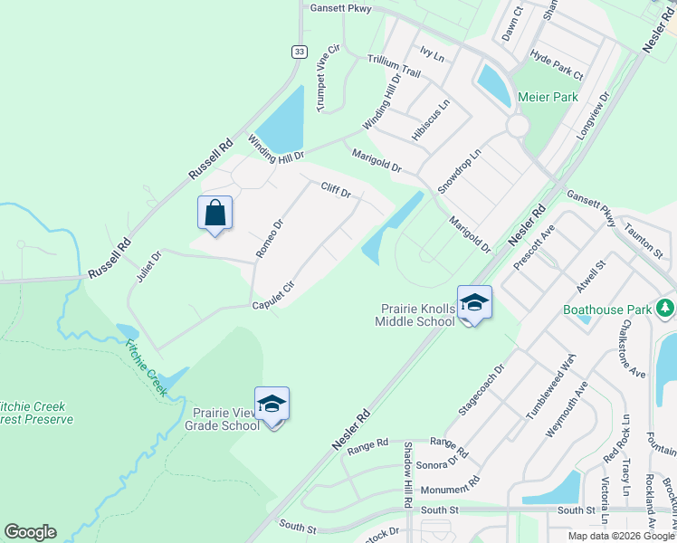 map of restaurants, bars, coffee shops, grocery stores, and more near 39W197 Saindon Drive in Elgin