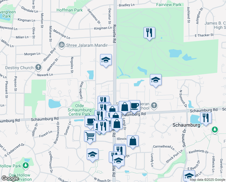 map of restaurants, bars, coffee shops, grocery stores, and more near 80 Marcel Lane in Schaumburg