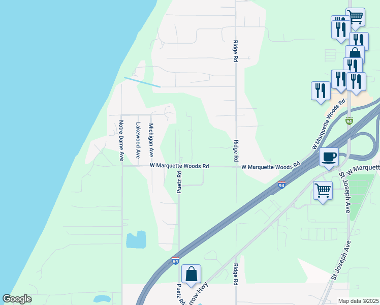 map of restaurants, bars, coffee shops, grocery stores, and more near 4860 Marquette Path in Stevensville