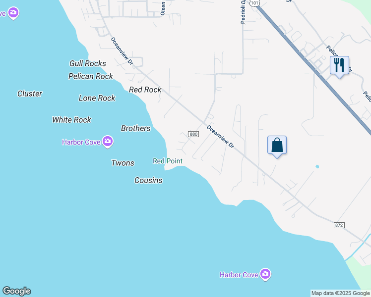 map of restaurants, bars, coffee shops, grocery stores, and more near 15519 Pedrioli Drive in Brookings