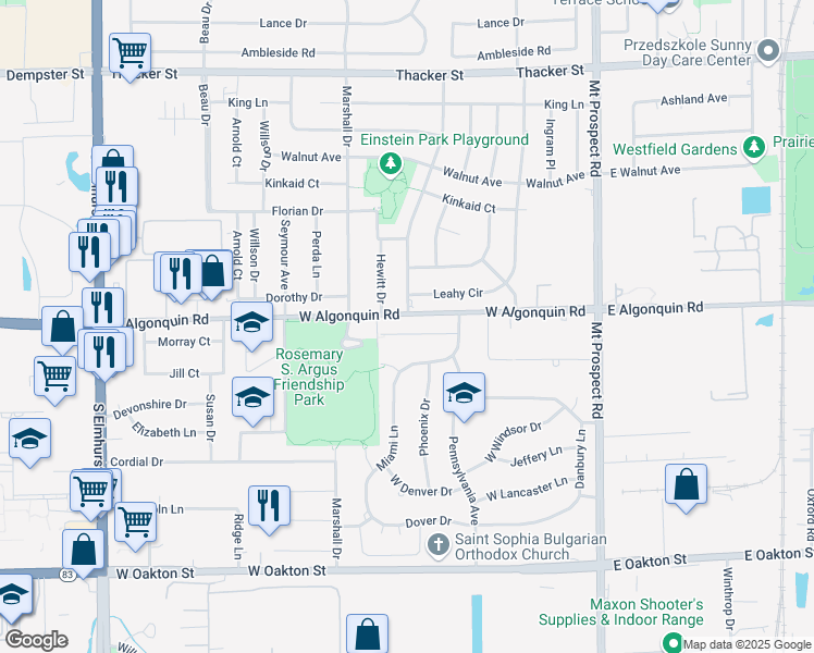 map of restaurants, bars, coffee shops, grocery stores, and more near 286 Diamond Head Drive in Des Plaines