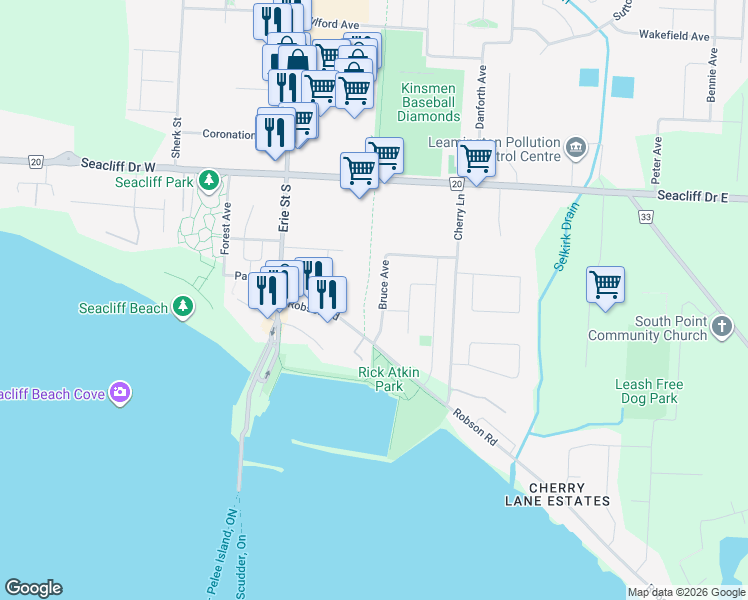 map of restaurants, bars, coffee shops, grocery stores, and more near 13 Bruce Avenue in Essex County