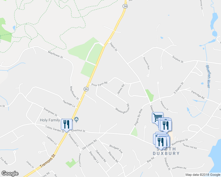 map of restaurants, bars, coffee shops, grocery stores, and more near 26 Meetinghouse Road in Duxbury