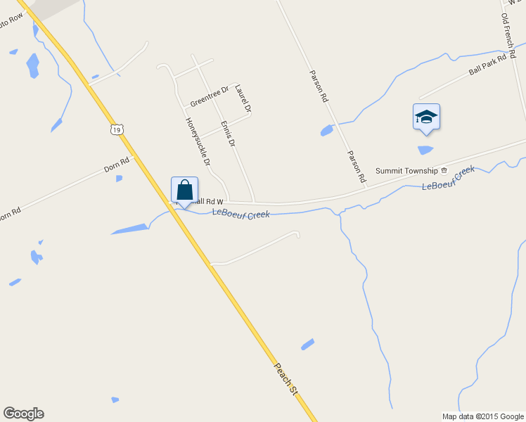 map of restaurants, bars, coffee shops, grocery stores, and more near 1761 Townhall Rd in Erie