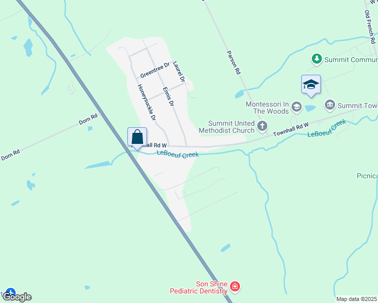 map of restaurants, bars, coffee shops, grocery stores, and more near 1761 Townhall Rd in Erie