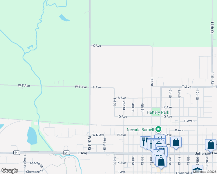 map of restaurants, bars, coffee shops, grocery stores, and more near T Avenue in Nevada