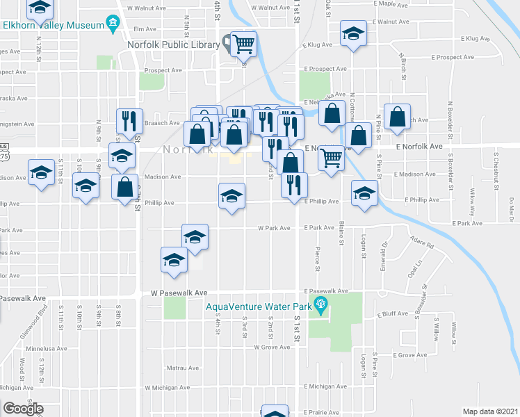 map of restaurants, bars, coffee shops, grocery stores, and more near 205 Phillip Avenue in Norfolk