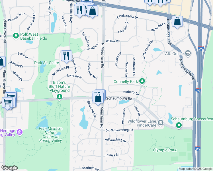 map of restaurants, bars, coffee shops, grocery stores, and more near 1476 Sandburg Drive in Schaumburg
