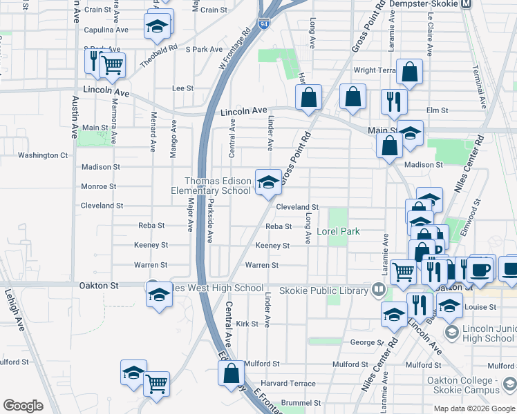 map of restaurants, bars, coffee shops, grocery stores, and more near 8200 Gross Point Road in Morton Grove