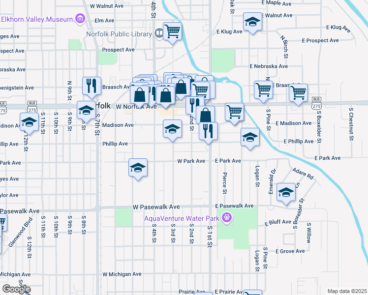map of restaurants, bars, coffee shops, grocery stores, and more near 205 Phillip Avenue in Norfolk
