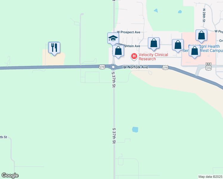 map of restaurants, bars, coffee shops, grocery stores, and more near 3725 Madison Avenue in Norfolk