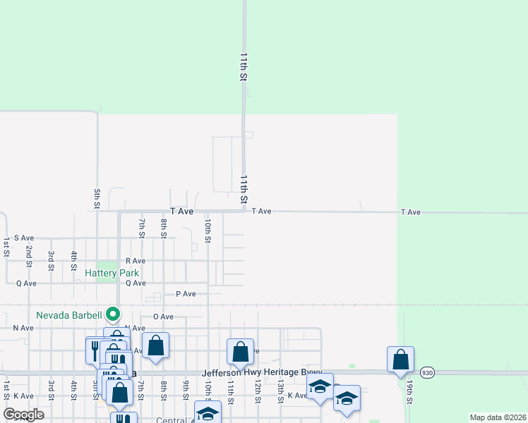 map of restaurants, bars, coffee shops, grocery stores, and more near T Avenue in Nevada