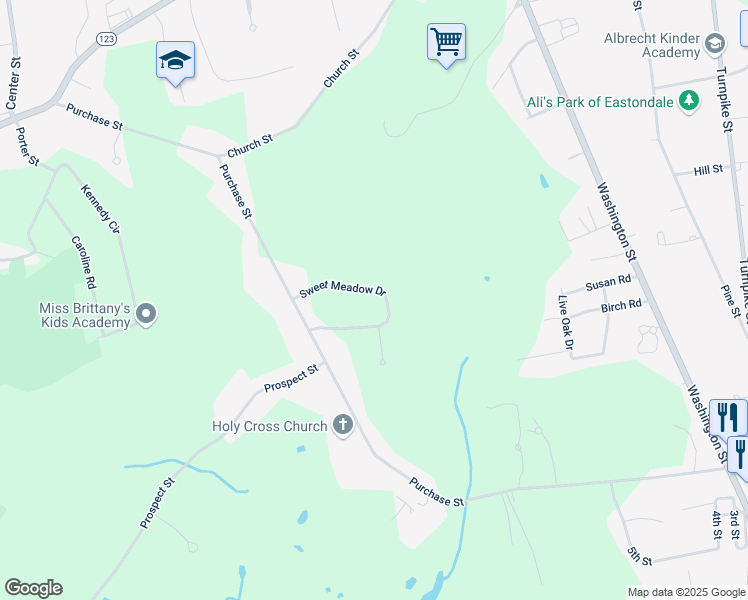 map of restaurants, bars, coffee shops, grocery stores, and more near 24 Sweet Meadow Drive in Easton