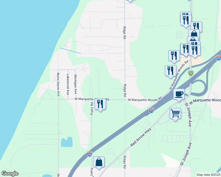 map of restaurants, bars, coffee shops, grocery stores, and more near 2991 Pagoda Path in Stevensville