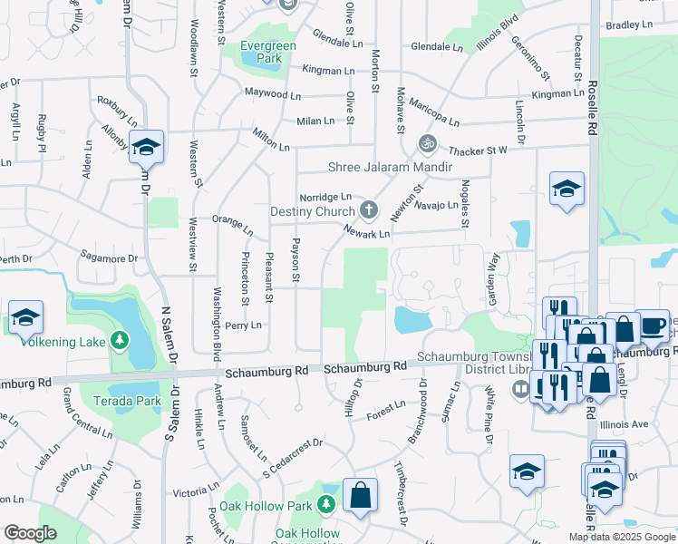 map of restaurants, bars, coffee shops, grocery stores, and more near 215 Illinois Boulevard in Hoffman Estates