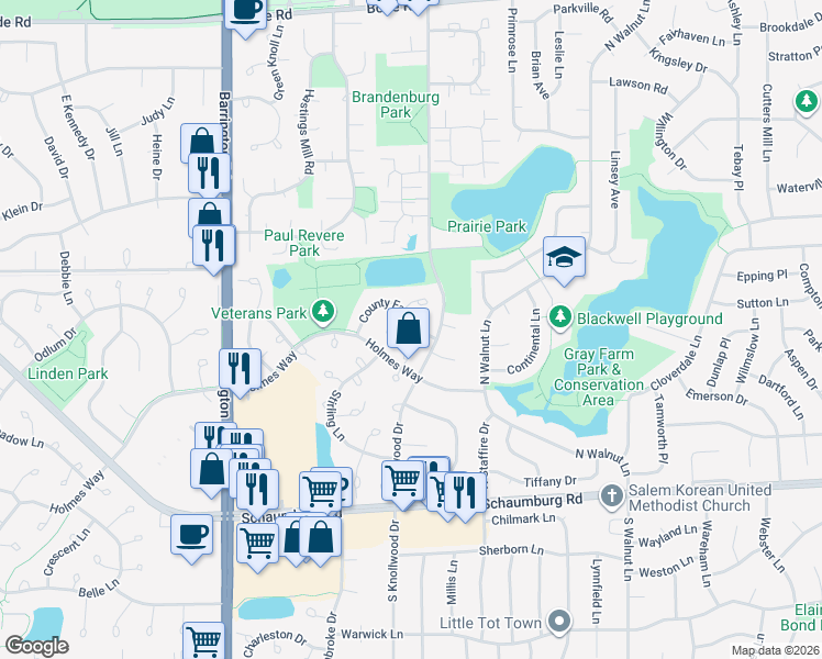 map of restaurants, bars, coffee shops, grocery stores, and more near 209 Rob Roy Court in Schaumburg