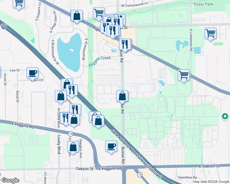 map of restaurants, bars, coffee shops, grocery stores, and more near 1702 West Victoria Drive in Mount Prospect