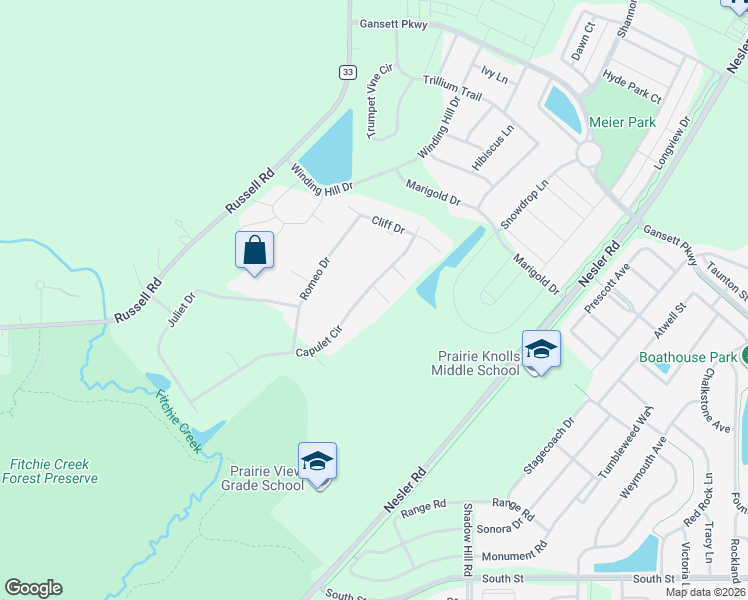 map of restaurants, bars, coffee shops, grocery stores, and more near 39W197 Saindon Drive in Elgin