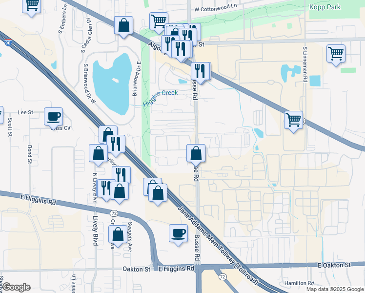 map of restaurants, bars, coffee shops, grocery stores, and more near 1705 West Victoria Drive in Mount Prospect