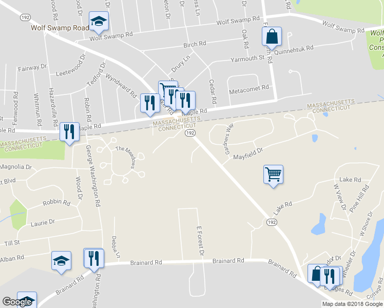 map of restaurants, bars, coffee shops, grocery stores, and more near 2 Old Maple Farms in Enfield