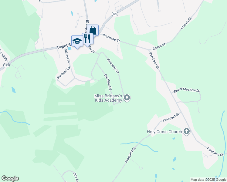 map of restaurants, bars, coffee shops, grocery stores, and more near 38 Caroline Road in Easton