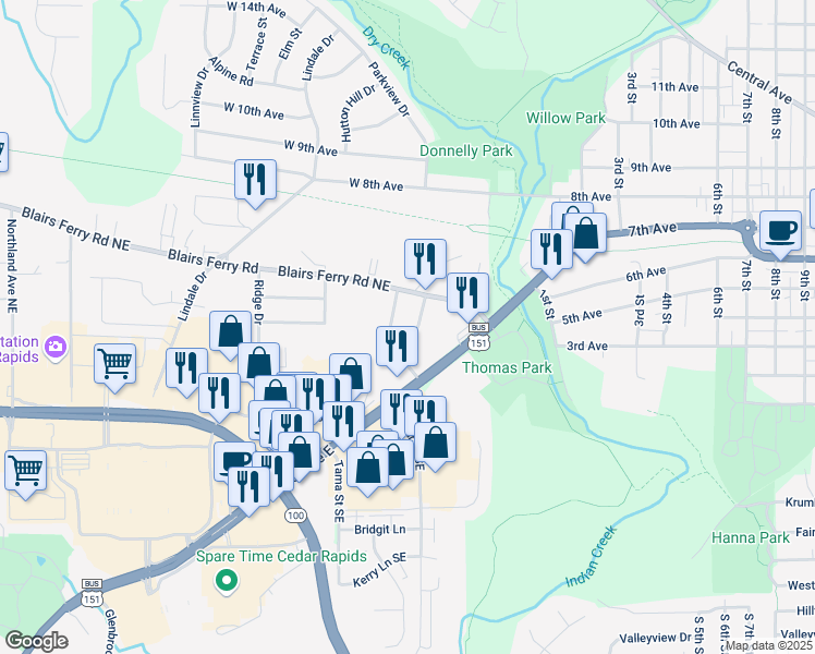 map of restaurants, bars, coffee shops, grocery stores, and more near 870 Knollcrest Drive in Marion