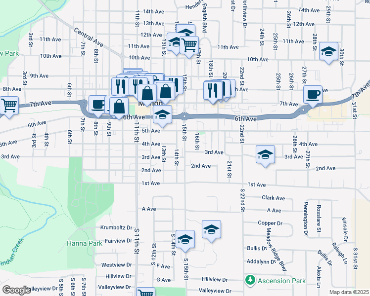 map of restaurants, bars, coffee shops, grocery stores, and more near 320 15th Street in Marion