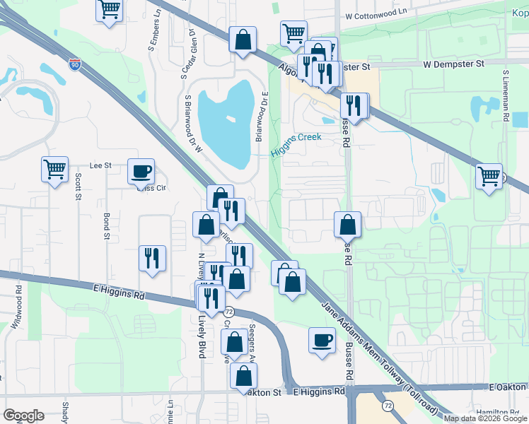 map of restaurants, bars, coffee shops, grocery stores, and more near 3021 Lynn Court in Arlington Heights