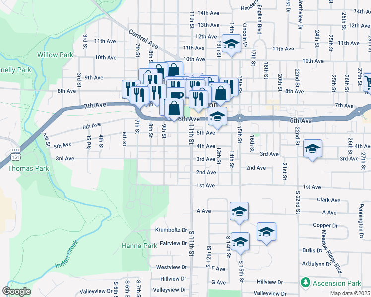 map of restaurants, bars, coffee shops, grocery stores, and more near 321 10th Street in Marion