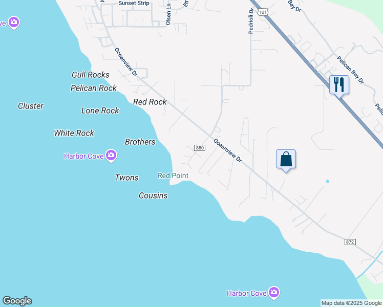 map of restaurants, bars, coffee shops, grocery stores, and more near 15519 Pedrioli Drive in Brookings