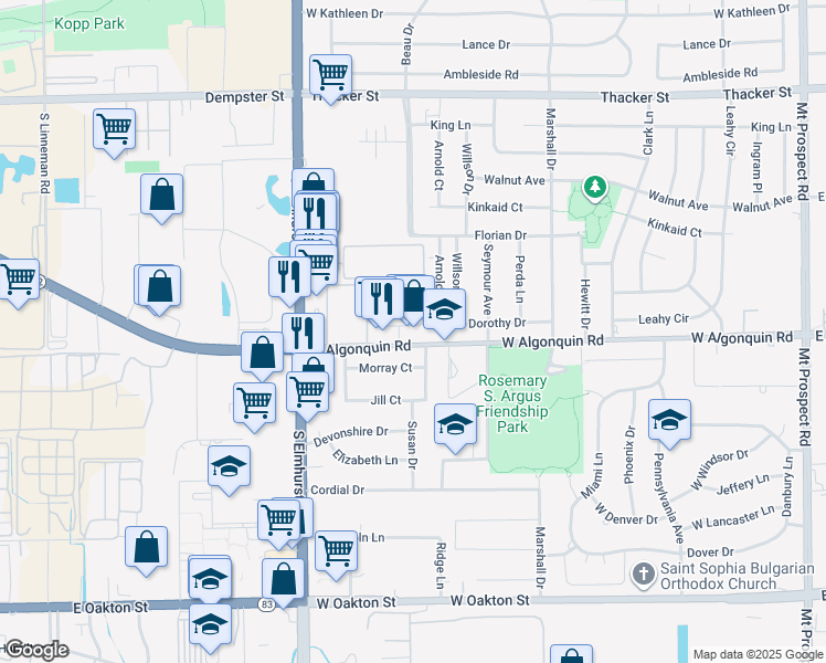 map of restaurants, bars, coffee shops, grocery stores, and more near in Des Plaines