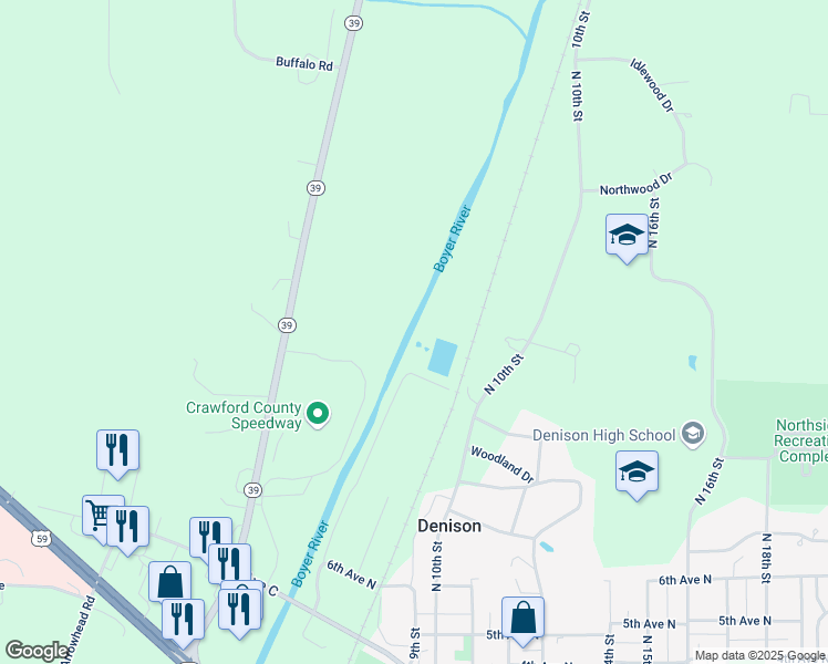 map of restaurants, bars, coffee shops, grocery stores, and more near in Denison
