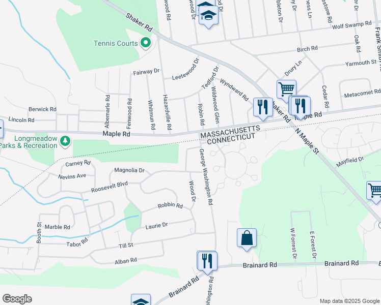 map of restaurants, bars, coffee shops, grocery stores, and more near 15 Sherwin Drive in Enfield