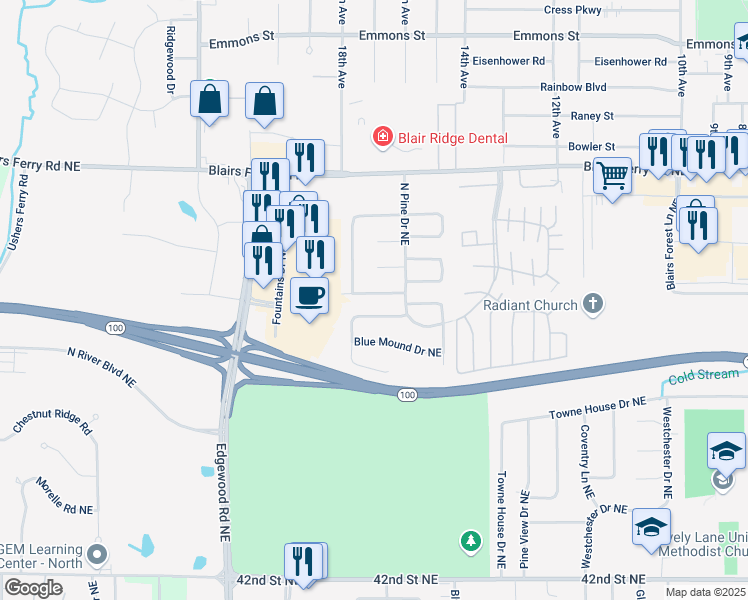 map of restaurants, bars, coffee shops, grocery stores, and more near in Cedar Rapids