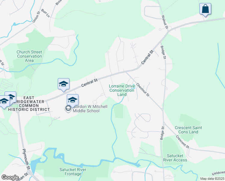 map of restaurants, bars, coffee shops, grocery stores, and more near 17 Memorial Drive in East Bridgewater
