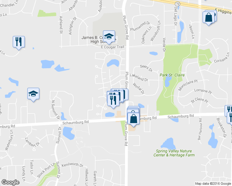 map of restaurants, bars, coffee shops, grocery stores, and more near 715 Whitesail Drive in Schaumburg