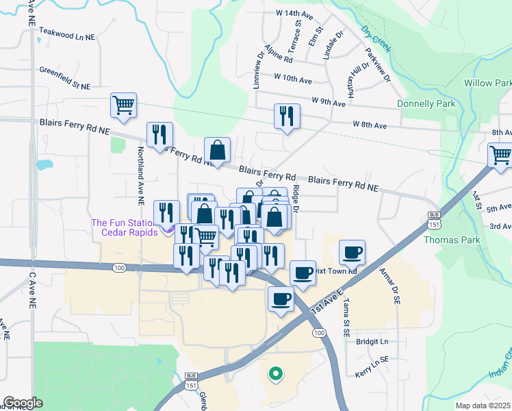 map of restaurants, bars, coffee shops, grocery stores, and more near in Marion
