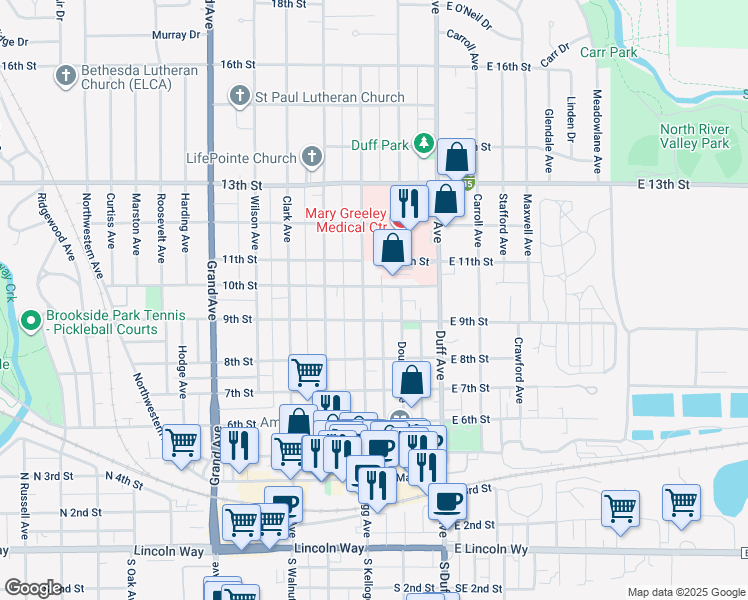 map of restaurants, bars, coffee shops, grocery stores, and more near 1004 Kellogg Avenue in Ames