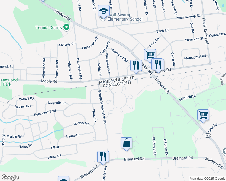 map of restaurants, bars, coffee shops, grocery stores, and more near 121 The Meadows in Enfield