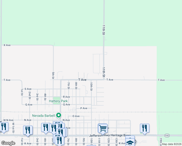 map of restaurants, bars, coffee shops, grocery stores, and more near 2126 10th Street in Nevada