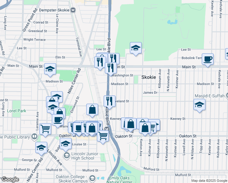 map of restaurants, bars, coffee shops, grocery stores, and more near 8255 U.S. 41 in Skokie