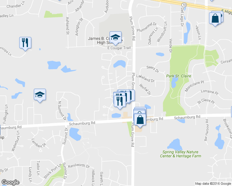 map of restaurants, bars, coffee shops, grocery stores, and more near 715 Whitesail Drive in Schaumburg