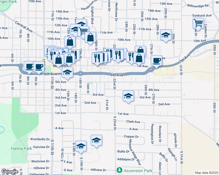 map of restaurants, bars, coffee shops, grocery stores, and more near 2076 5th Avenue in Marion