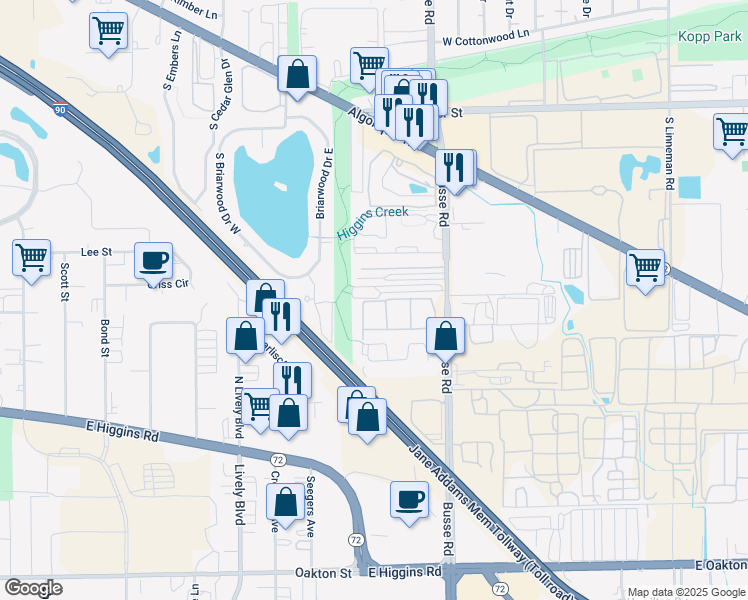 map of restaurants, bars, coffee shops, grocery stores, and more near 1717 West Mansard Lane in Mount Prospect
