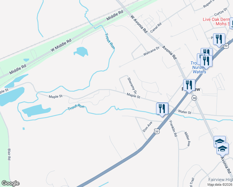map of restaurants, bars, coffee shops, grocery stores, and more near 3620 Alameda Drive in Fairview