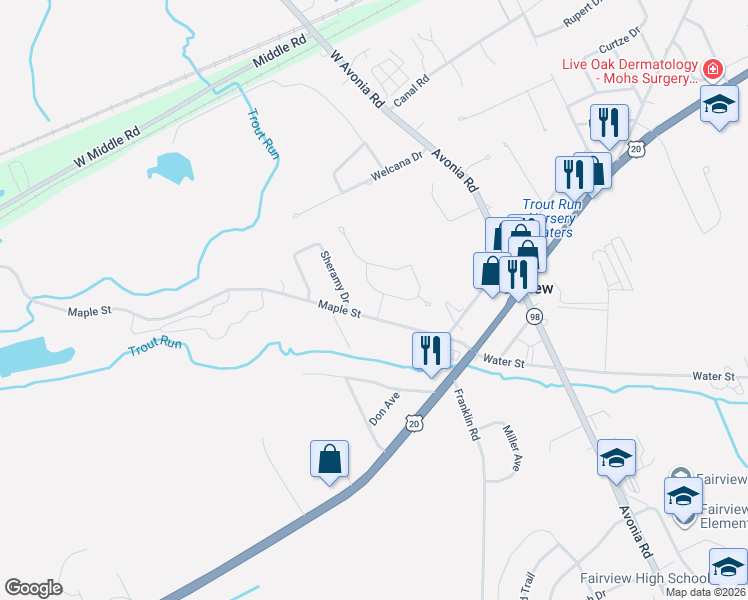 map of restaurants, bars, coffee shops, grocery stores, and more near 3756 Faircrest Dr in Fairview