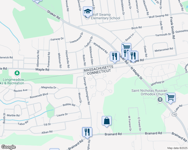 map of restaurants, bars, coffee shops, grocery stores, and more near 193 The Meadows in Enfield