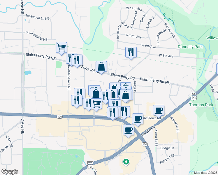 map of restaurants, bars, coffee shops, grocery stores, and more near Oriole in Marion