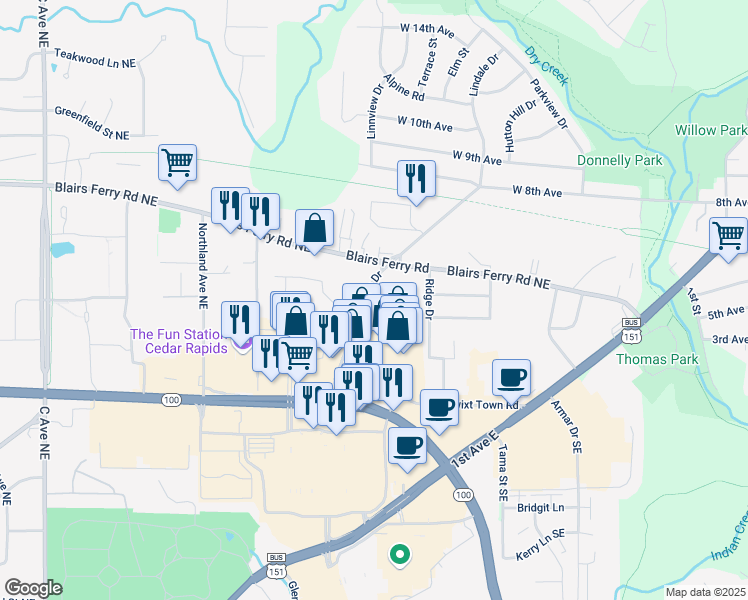 map of restaurants, bars, coffee shops, grocery stores, and more near in Marion