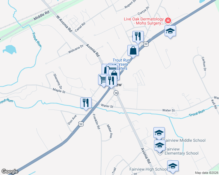 map of restaurants, bars, coffee shops, grocery stores, and more near in Fairview